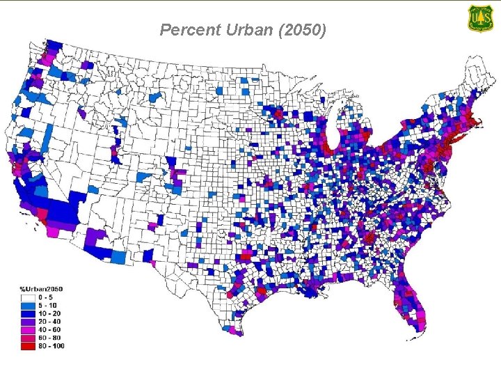 USDA Forest Service Northeastern Area, State and Private Forestry Percent Urban (2050) 