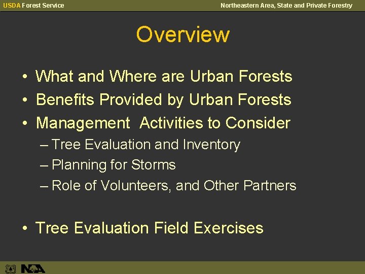 USDA Forest Service Northeastern Area, State and Private Forestry Overview • What and Where