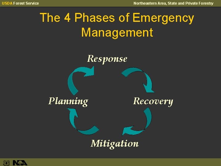 USDA Forest Service Northeastern Area, State and Private Forestry The 4 Phases of Emergency