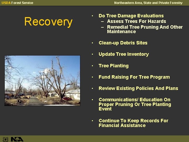 USDA Forest Service Recovery Northeastern Area, State and Private Forestry • Do Tree Damage