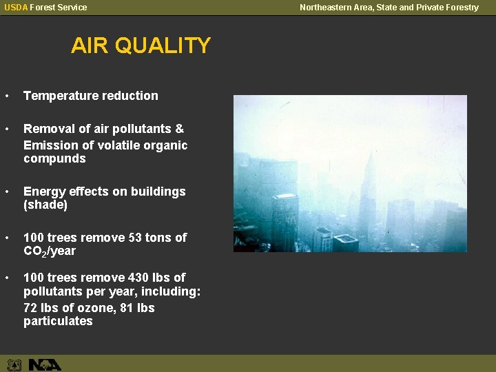 USDA Forest Service AIR QUALITY • Temperature reduction • Removal of air pollutants &