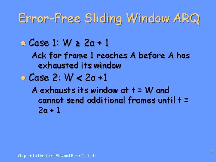Error-Free Sliding Window ARQ l Case 1: W ≥ 2 a + 1 Ack