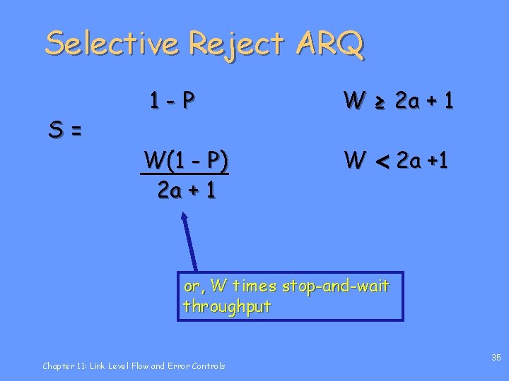 Selective Reject ARQ S= 1 -P W ≥ 2 a + 1 W(1 -