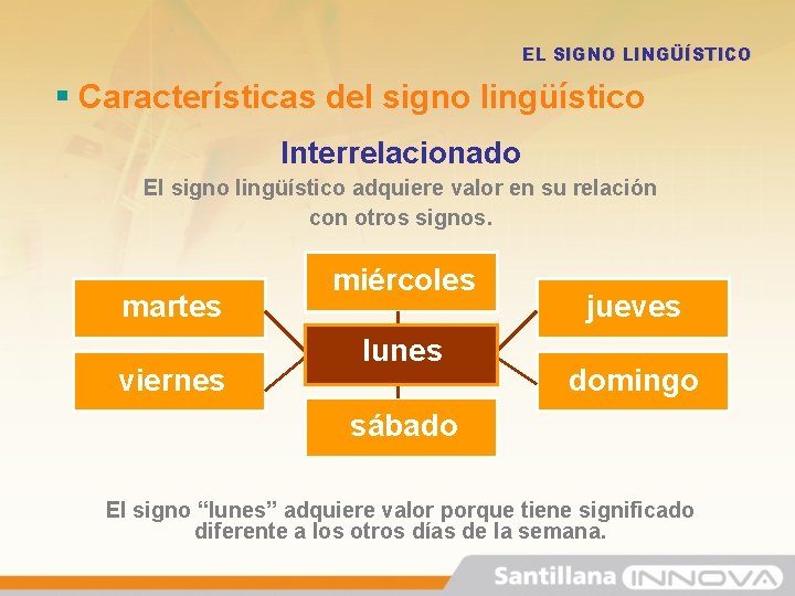 EL SIGNO LINGÜÍSTICO § Características del signo lingüístico Interrelacionado El signo lingüístico adquiere valor EL SIGNO LINGÜÍSTICO § Características del signo lingüístico Interrelacionado El signo lingüístico adquiere valor