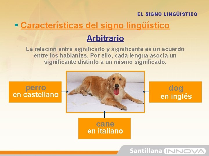 EL SIGNO LINGÜÍSTICO § Características del signo lingüístico Arbitrario La relación entre significado y EL SIGNO LINGÜÍSTICO § Características del signo lingüístico Arbitrario La relación entre significado y