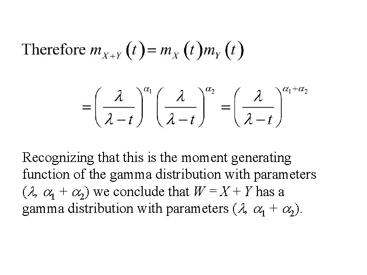 Recognizing that this is the moment generating function of the gamma distribution with parameters