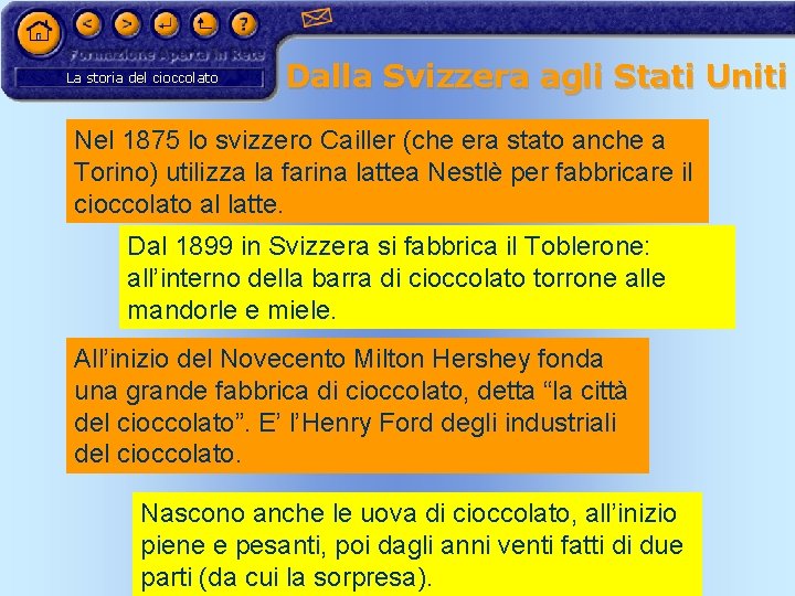 La storia del cioccolato Dalla Svizzera agli Stati Uniti Nel 1875 lo svizzero Cailler