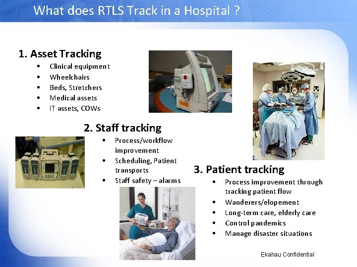 What does RTLS Track in a Hospital ? 1. Asset Tracking • • •