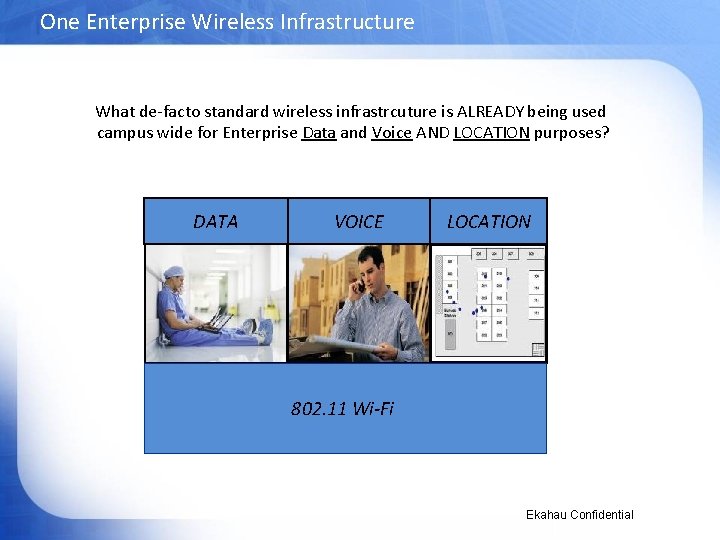 One Enterprise Wireless Infrastructure What de-facto standard wireless infrastrcuture is ALREADY being used campus
