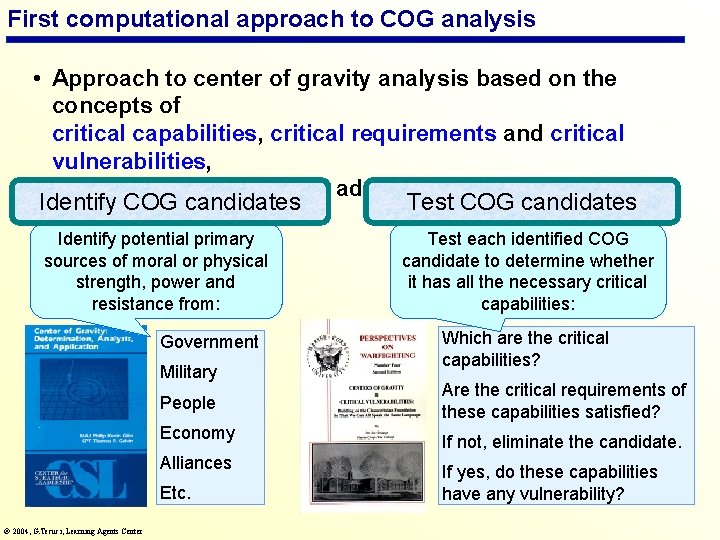 First computational approach to COG analysis • Approach to center of gravity analysis based