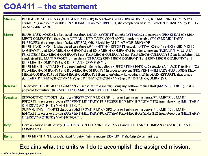 COA 411 – the statement Explains what the units will do to accomplish the