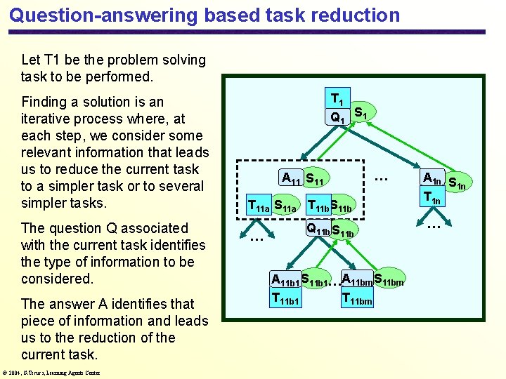 Question-answering based task reduction Let T 1 be the problem solving task to be