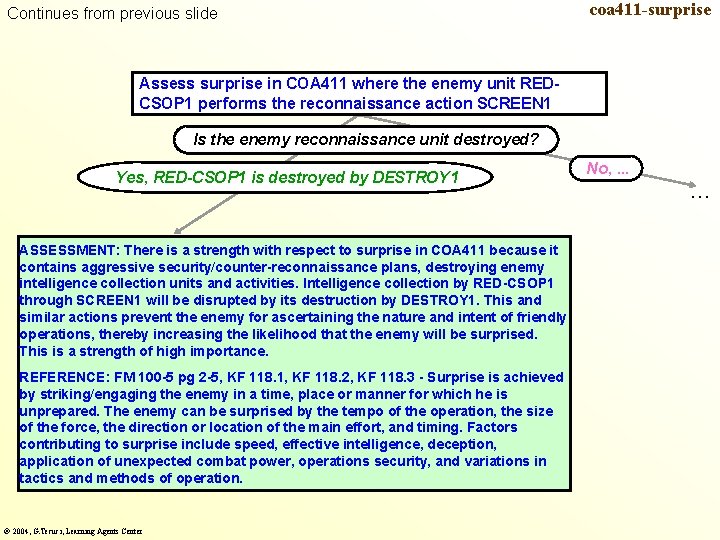 Continues from previous slide coa 411 -surprise Assess surprise in COA 411 where the