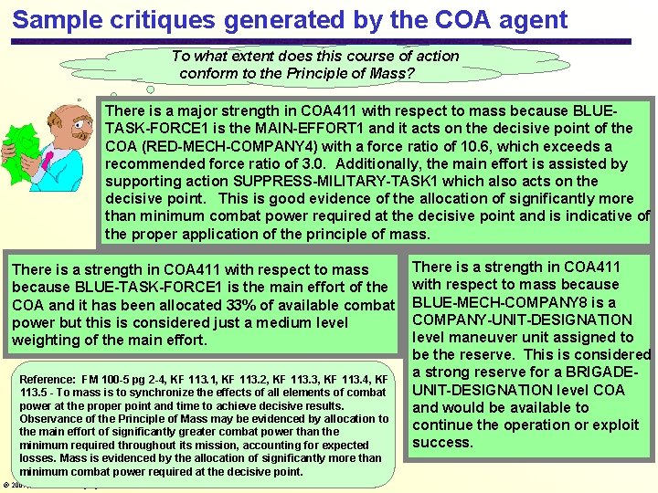 Sample critiques generated by the COA agent To what extent does this course of
