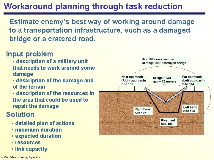 Workaround planning through task reduction Estimate enemy’s best way of working around damage to