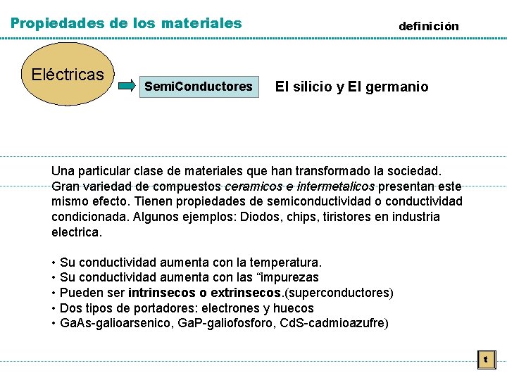 Propiedades de los materiales Eléctricas Semi. Conductores definición El silicio y El germanio Una Propiedades de los materiales Eléctricas Semi. Conductores definición El silicio y El germanio Una