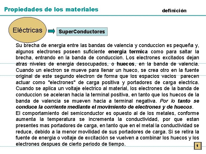 Propiedades de los materiales Eléctricas definición Super. Conductores Su brecha de energia entre las Propiedades de los materiales Eléctricas definición Super. Conductores Su brecha de energia entre las