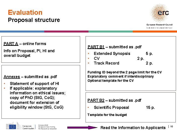 Evaluation Proposal structure PART A – online forms Info on Proposal, PI, HI and