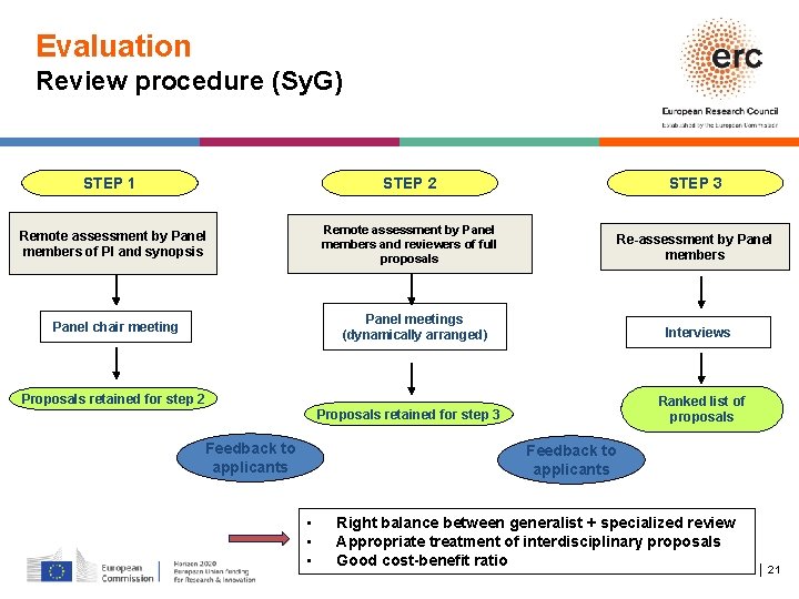 Evaluation Review procedure (Sy. G) STEP 1 Remote assessment by Panel members of PI