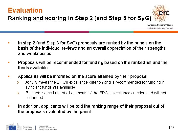 Evaluation Ranking and scoring in Step 2 (and Step 3 for Sy. G) In