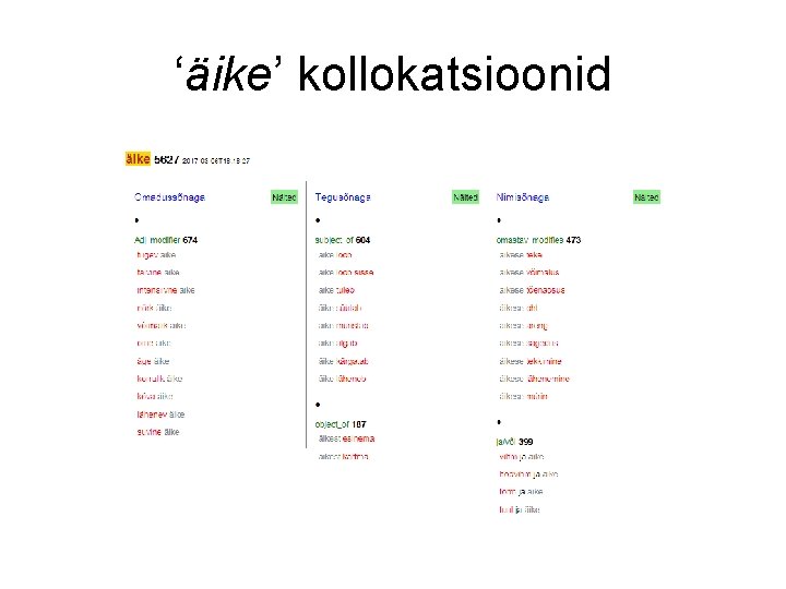 ‘äike’ kollokatsioonid 