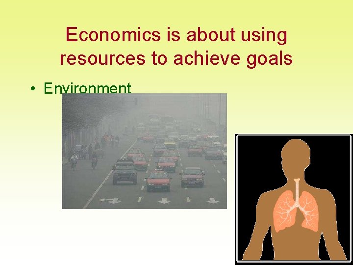 Economics is about using resources to achieve goals • Environment 