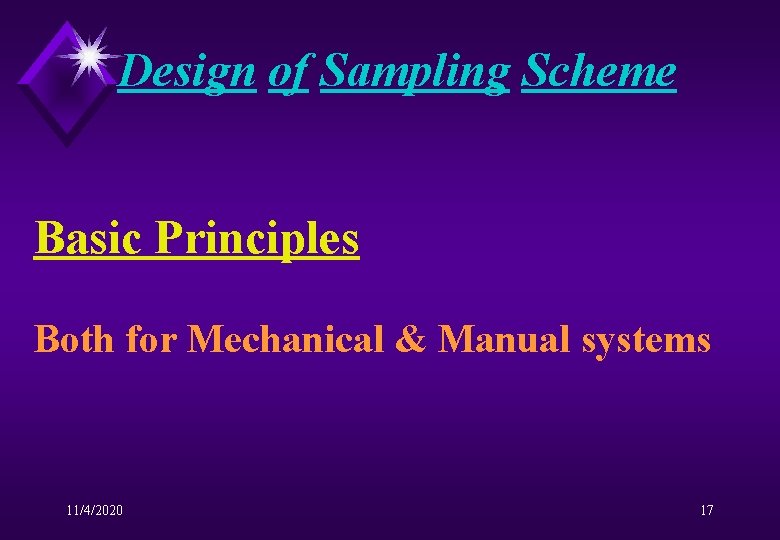 Design of Sampling Scheme Basic Principles Both for Mechanical & Manual systems 11/4/2020 17