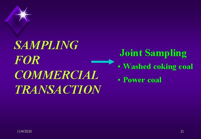 SAMPLING FOR COMMERCIAL TRANSACTION 11/4/2020 Joint Sampling • Washed coking coal • Power coal