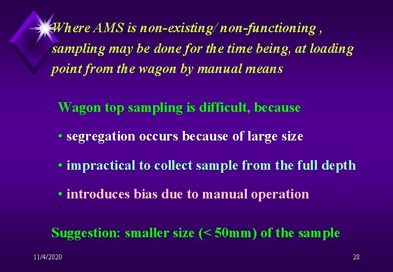 Where AMS is non-existing/ non-functioning , sampling may be done for the time being,