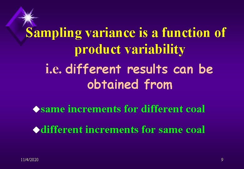 Sampling variance is a function of product variability i. e. different results can be