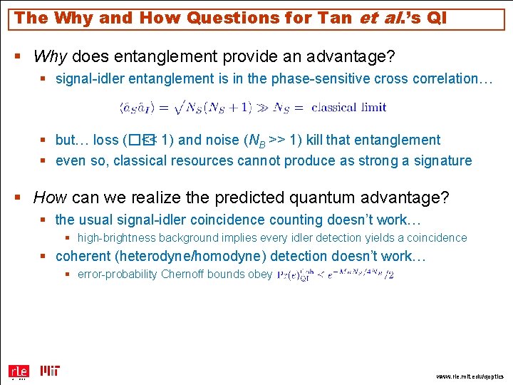 The Why and How Questions for Tan et al. ’s QI § Why does