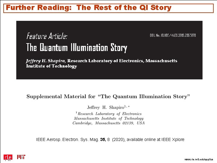 Further Reading: The Rest of the QI Story IEEE Aerosp. Electron. Sys. Mag. 35,