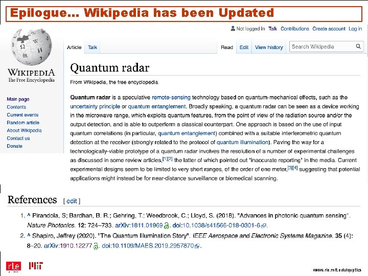 Epilogue… Wikipedia has been Updated www. rle. mit. edu/qoptics 