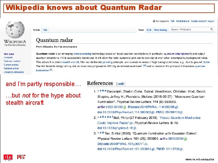 Wikipedia knows about Quantum Radar and I’m partly responsible… …but not for the hype