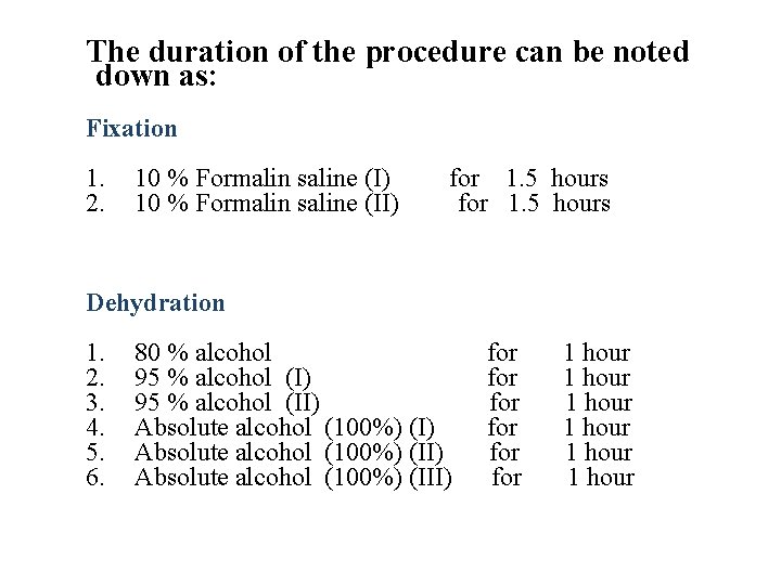 The duration of the procedure can be noted down as: Fixation 1. 2. 10