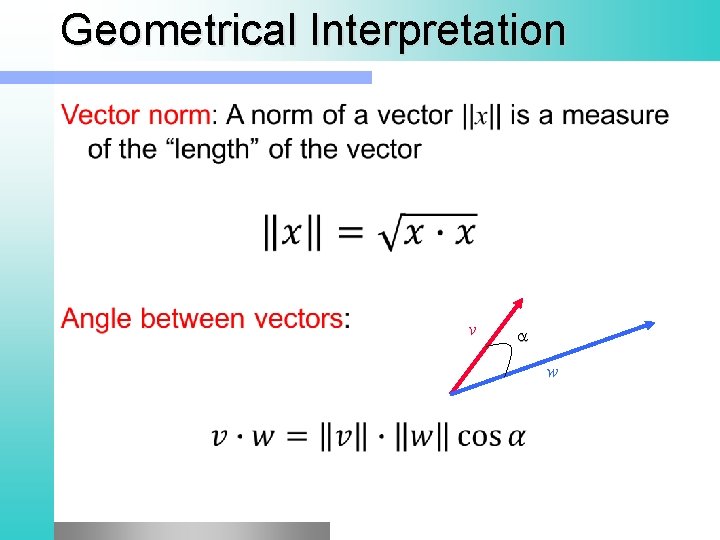 Geometrical Interpretation v w 