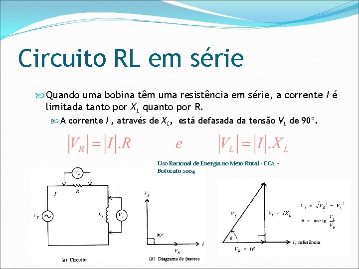 Circuito RL em série Quando uma bobina têm uma resistência em série, a corrente