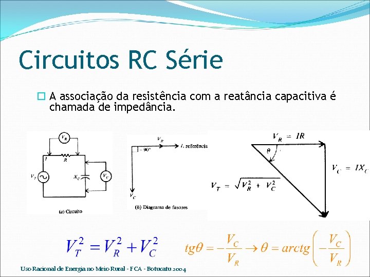 Circuitos RC Série A associação da resistência com a reatância capacitiva é chamada de