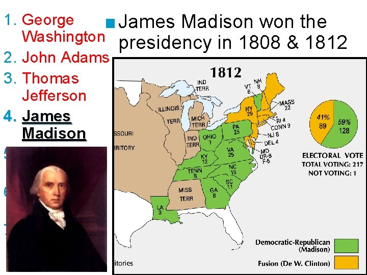 1. George ■ James Madison won the Washington presidency in 1808 & 1812 2.