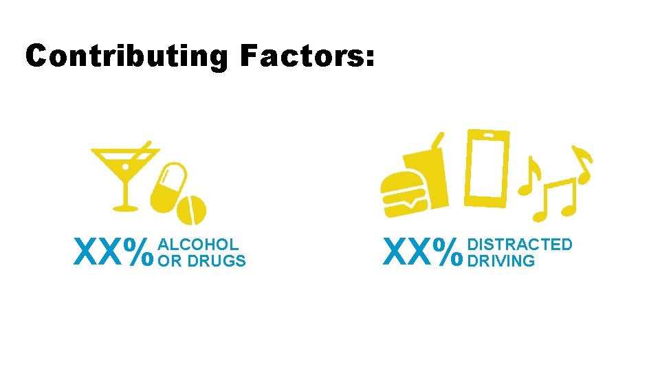 Contributing Factors: XX% ALCOHOL OR DRUGS XX% DISTRACTED DRIVING 