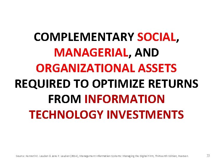 COMPLEMENTARY SOCIAL, MANAGERIAL, AND ORGANIZATIONAL ASSETS REQUIRED TO OPTIMIZE RETURNS FROM INFORMATION TECHNOLOGY INVESTMENTS