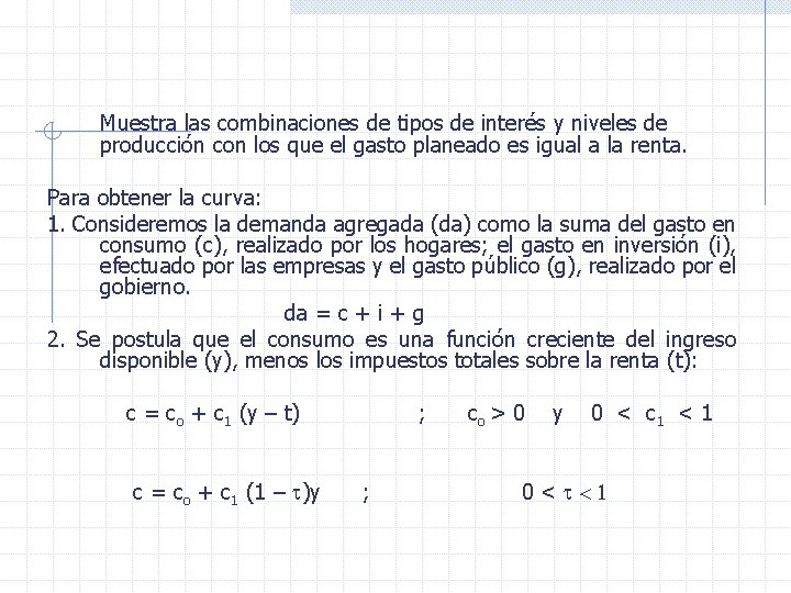 Muestra las combinaciones de tipos de interés y niveles de producción con los que