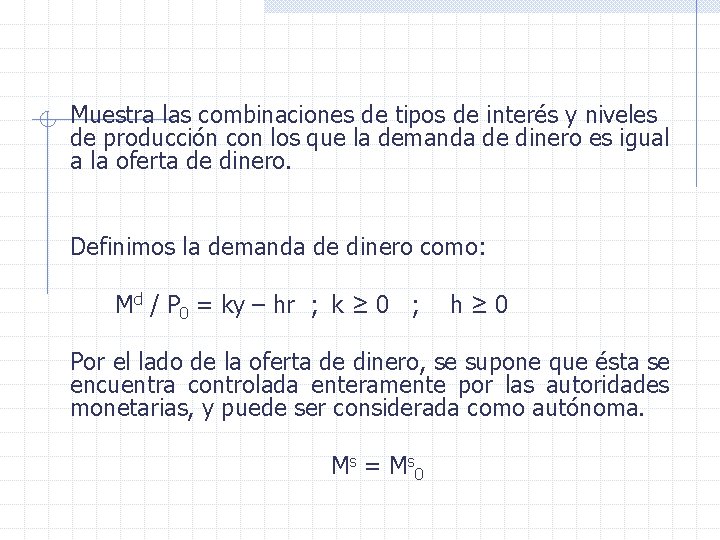 Muestra las combinaciones de tipos de interés y niveles de producción con los que