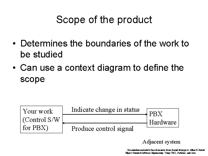 Scope of the product • Determines the boundaries of the work to be studied