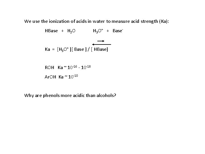 We use the ionization of acids in water to measure acid strength (Ka): HBase