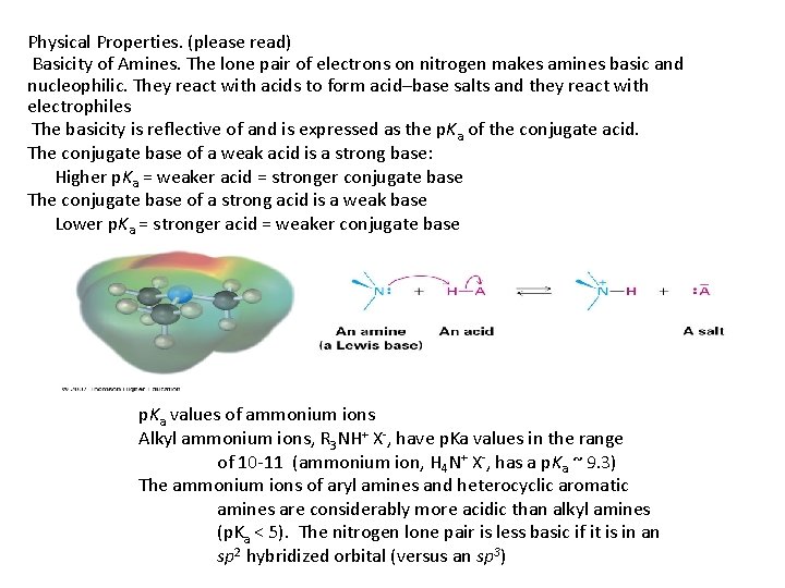 Physical Properties. (please read) Basicity of Amines. The lone pair of electrons on nitrogen
