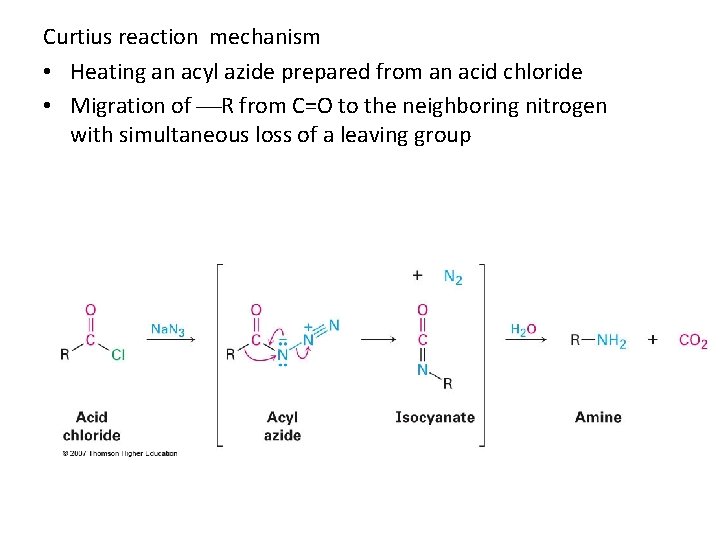 Curtius reaction mechanism • Heating an acyl azide prepared from an acid chloride •
