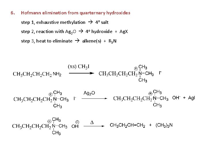 6. Hofmann elimination from quarternary hydroxides step 1, exhaustive methylation 4 o salt step