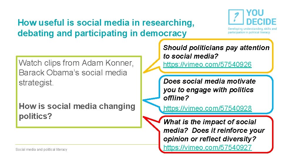 How useful is social media in researching, debating and participating in democracy Watch clips
