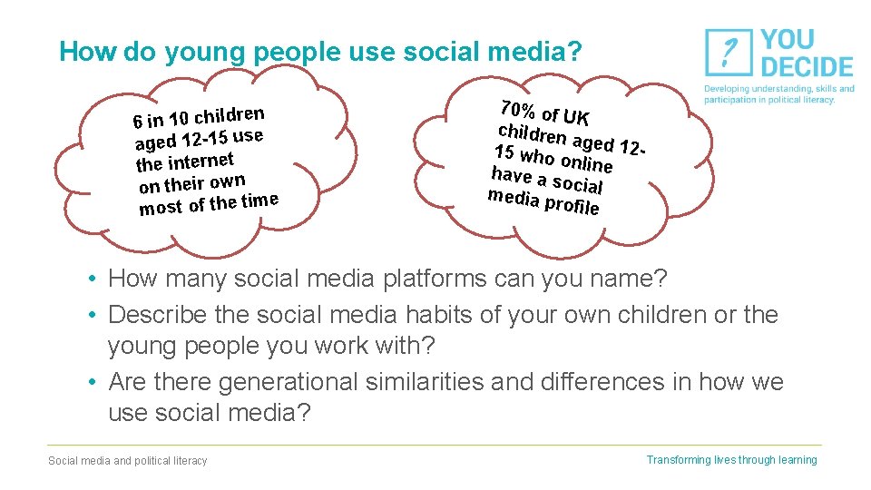 How do young people use social media? n 6 in 10 childre e aged